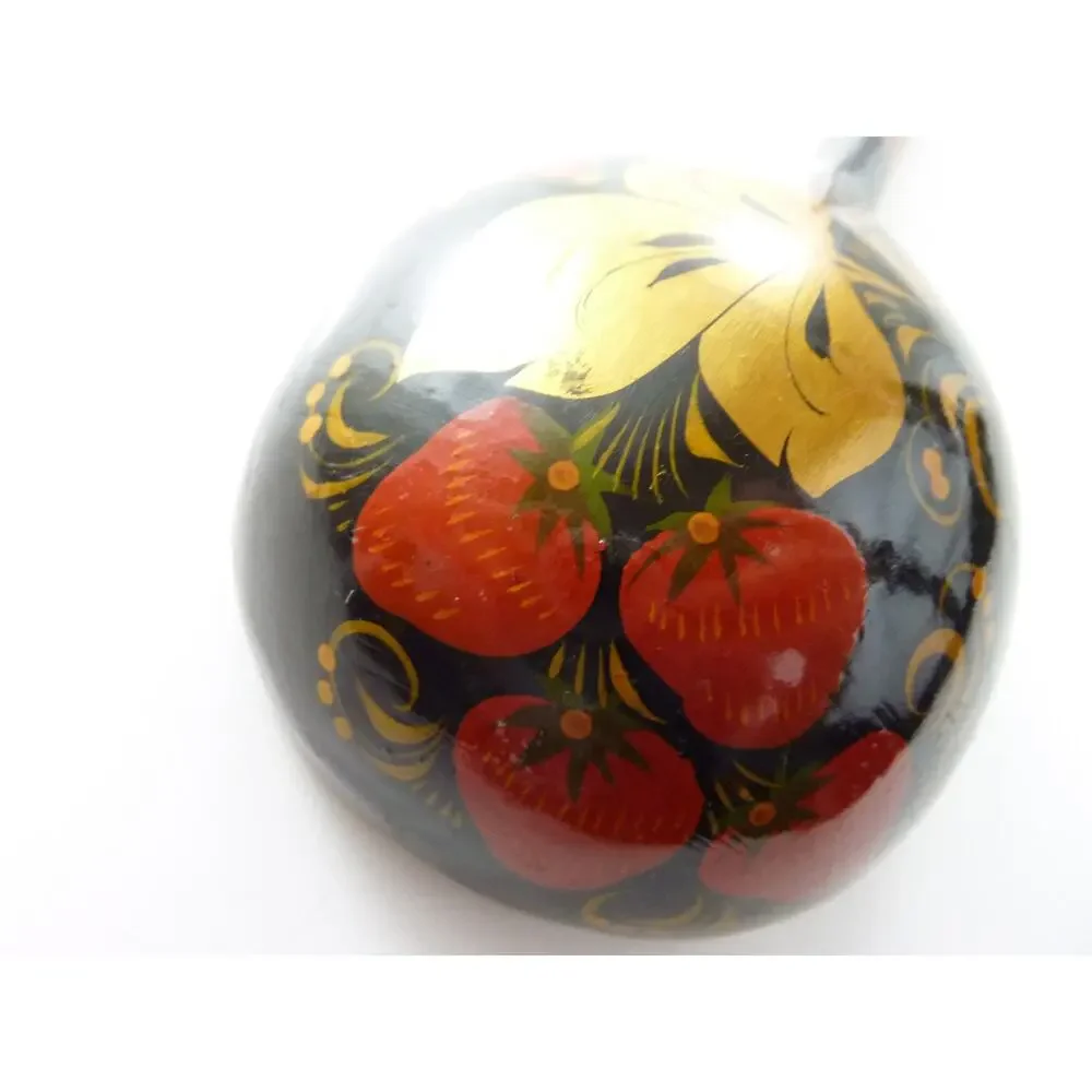 Vintage Russian Khokhloma Lacquer Spoon Strawberry Hand Painted Wood Serving 11